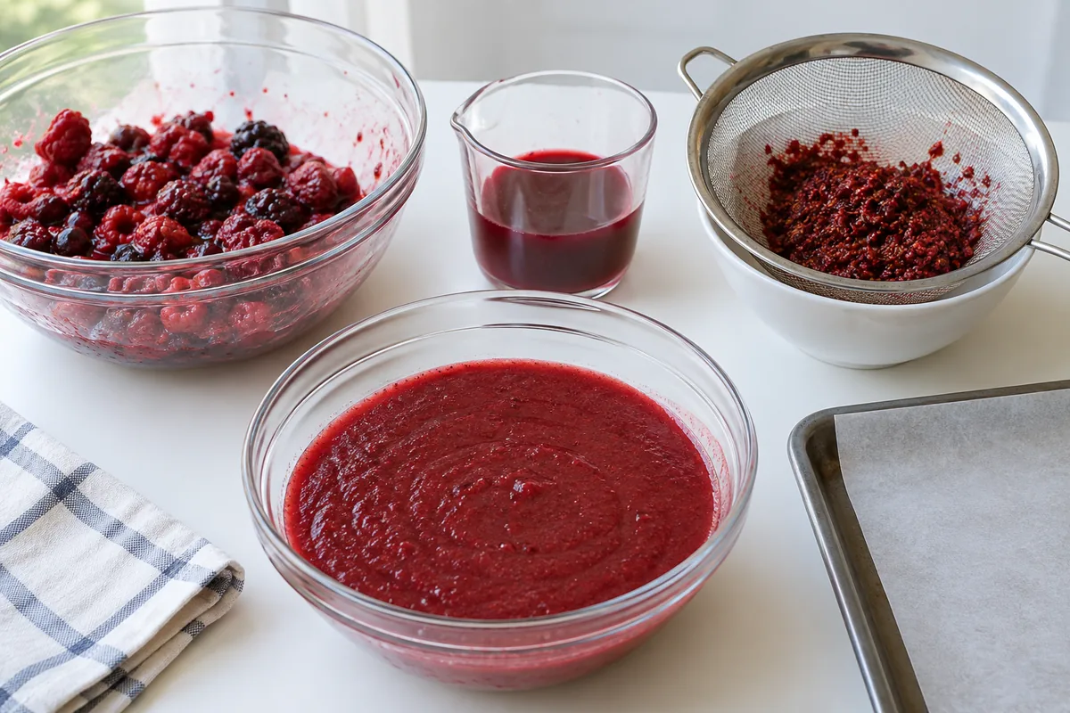 Measure berry puree yield and released liquid for fruit leather